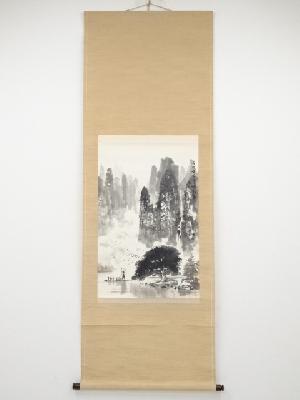 莫雨根筆　水墨山水図　肉筆紙本掛軸